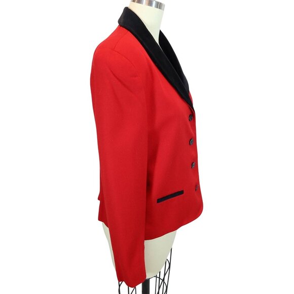 Vintage 80s Velvet Trim 100% Wool Blazer Jacket Size 8P Red Evan Picone Holiday - Picture 2 of 11
